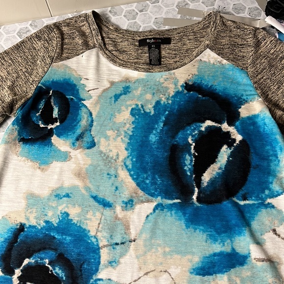 Style & Co XS 3/4 Sleeve Blue Floral Print Blouse - Picture 4 of 5